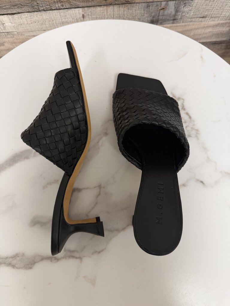 M. Gemi Black Leather Woven Mule
