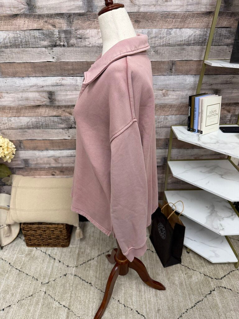 L.L. Bean Pink V-Neck Pullover w/ Collar L.L. Bean Pink Medium women SWEATSHIRTS/HOODIES