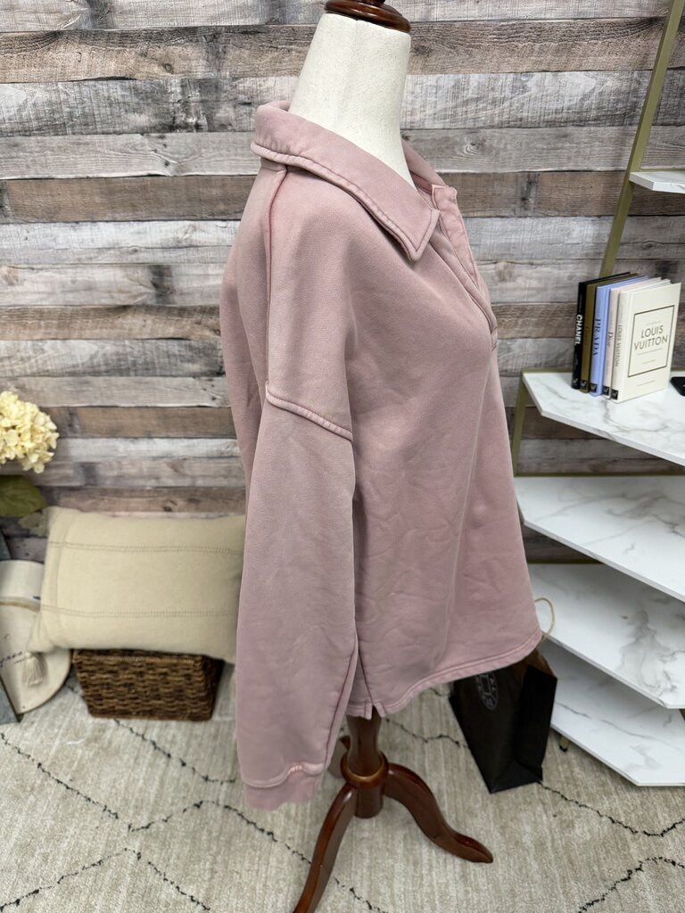 L.L. Bean Pink V-Neck Pullover w/ Collar L.L. Bean Pink Medium women SWEATSHIRTS/HOODIES