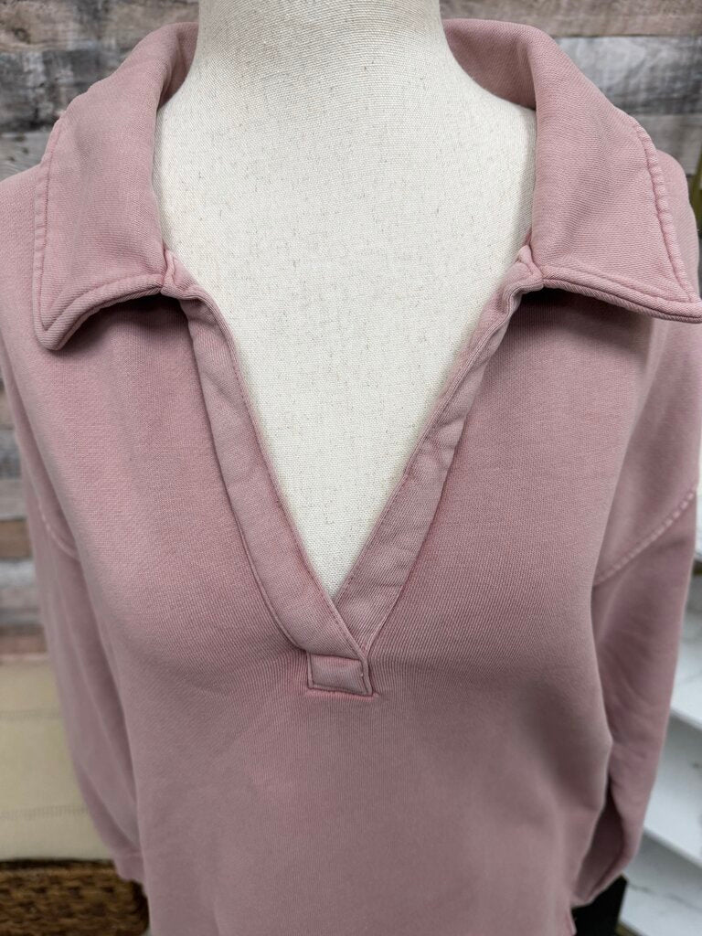 L.L. Bean Pink V-Neck Pullover w/ Collar L.L. Bean Pink Medium women SWEATSHIRTS/HOODIES