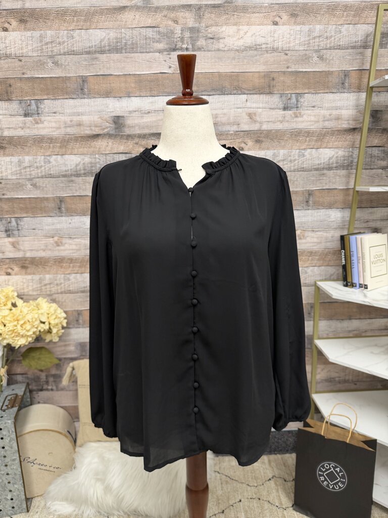 Ann Taylor Black Silk Long Sleeve Button Up Shirt