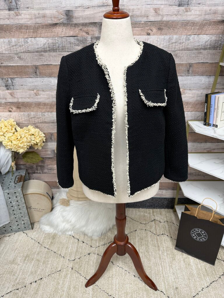 Talbot's Black Tweed Amherst Fringe Jacket