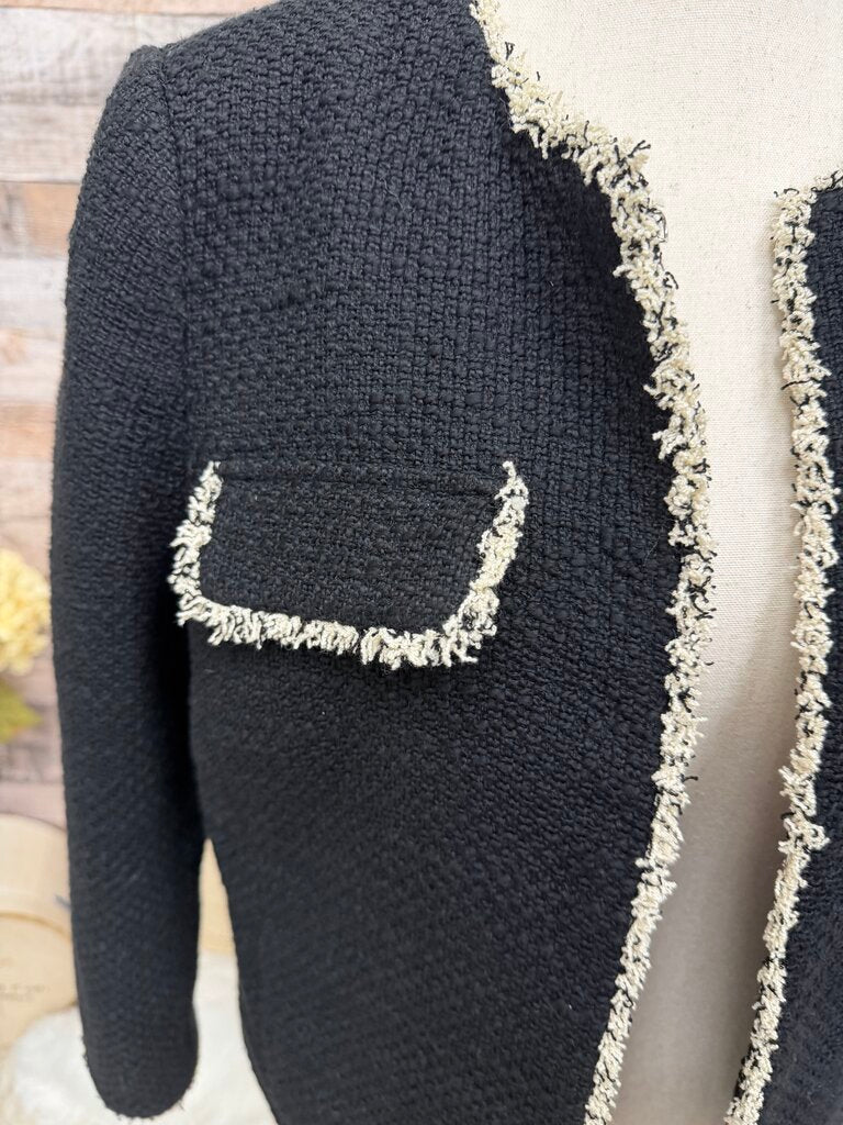 Talbot's Black Tweed Amherst Fringe Jacket