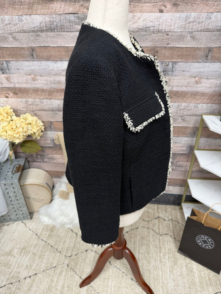 Talbot's Black Tweed Amherst Fringe Jacket