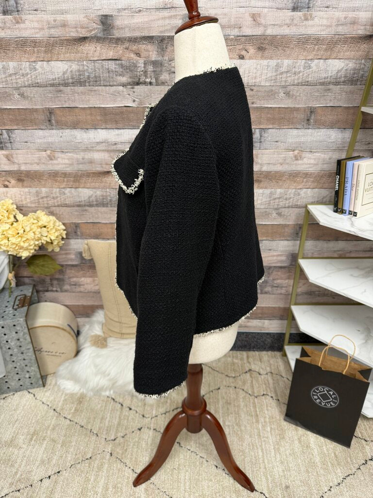 Talbot's Black Tweed Amherst Fringe Jacket