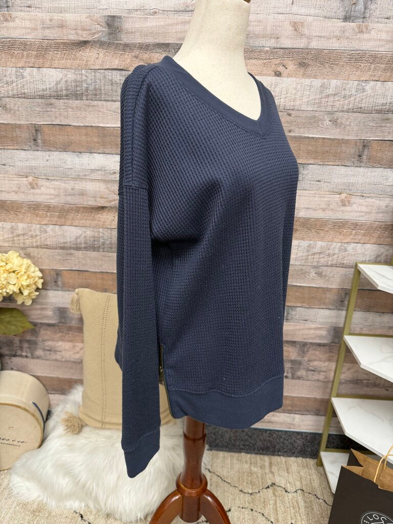L.L. Bean Navy V- Neck Waffle Pull Over