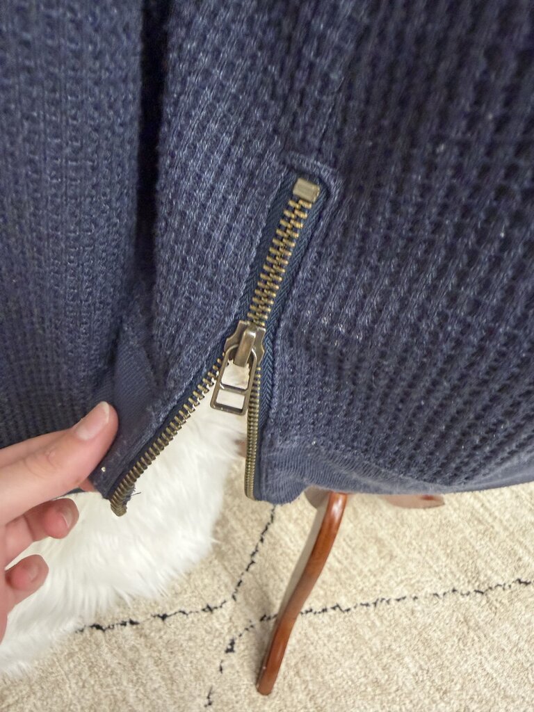 L.L. Bean Navy V- Neck Waffle Pull Over