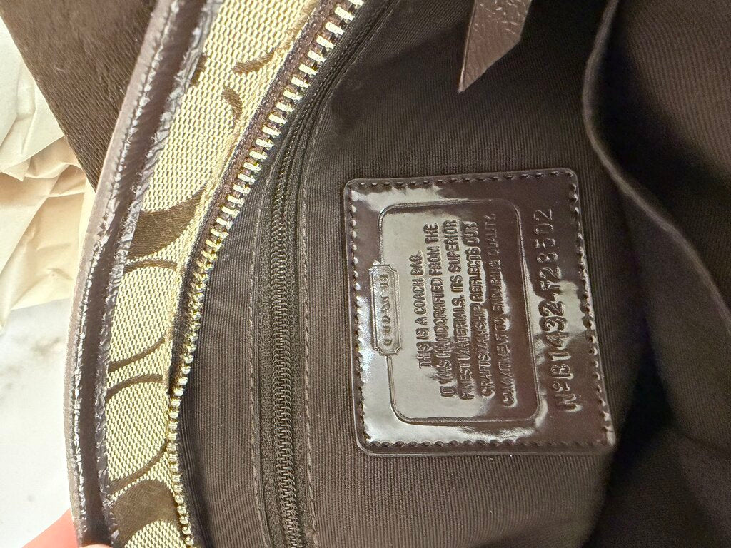 Coach Tan & Brown Canvas Signature Stripe Messenger Crossbody