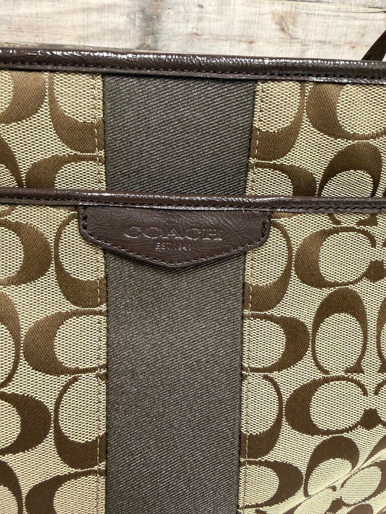 Coach Tan & Brown Canvas Signature Stripe Messenger Crossbody