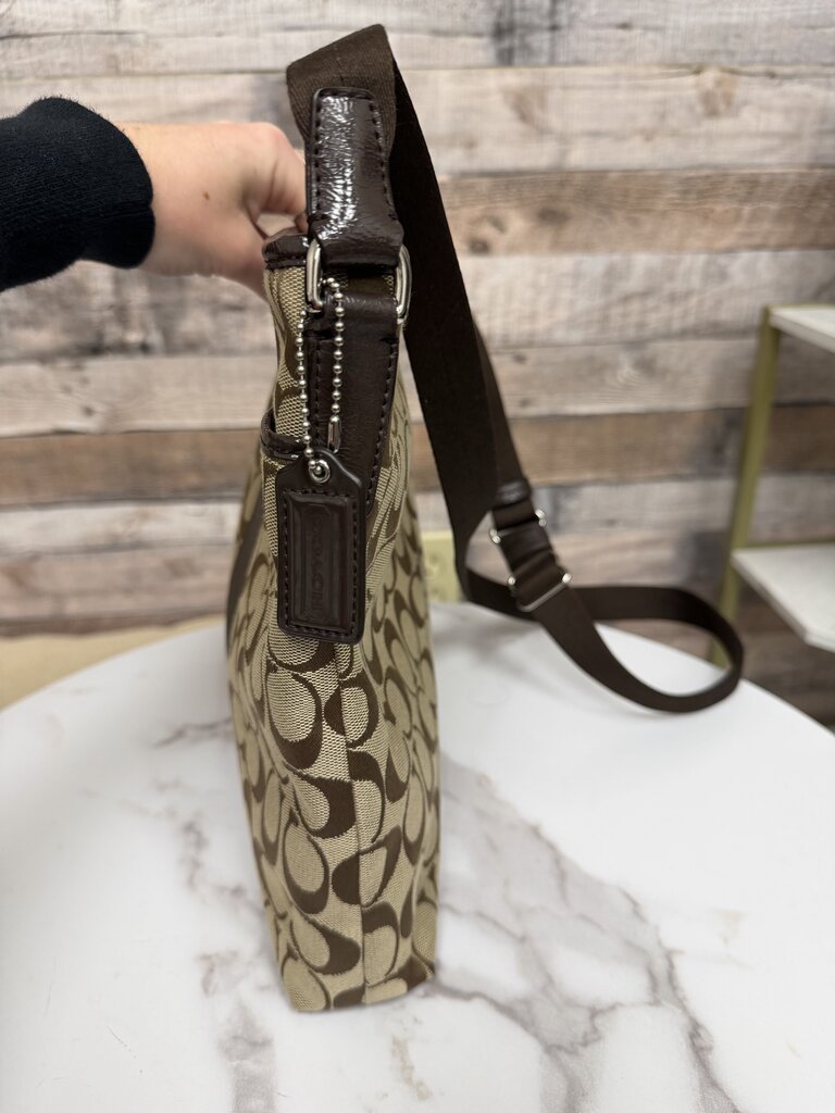 Coach Tan & Brown Canvas Signature Stripe Messenger Crossbody
