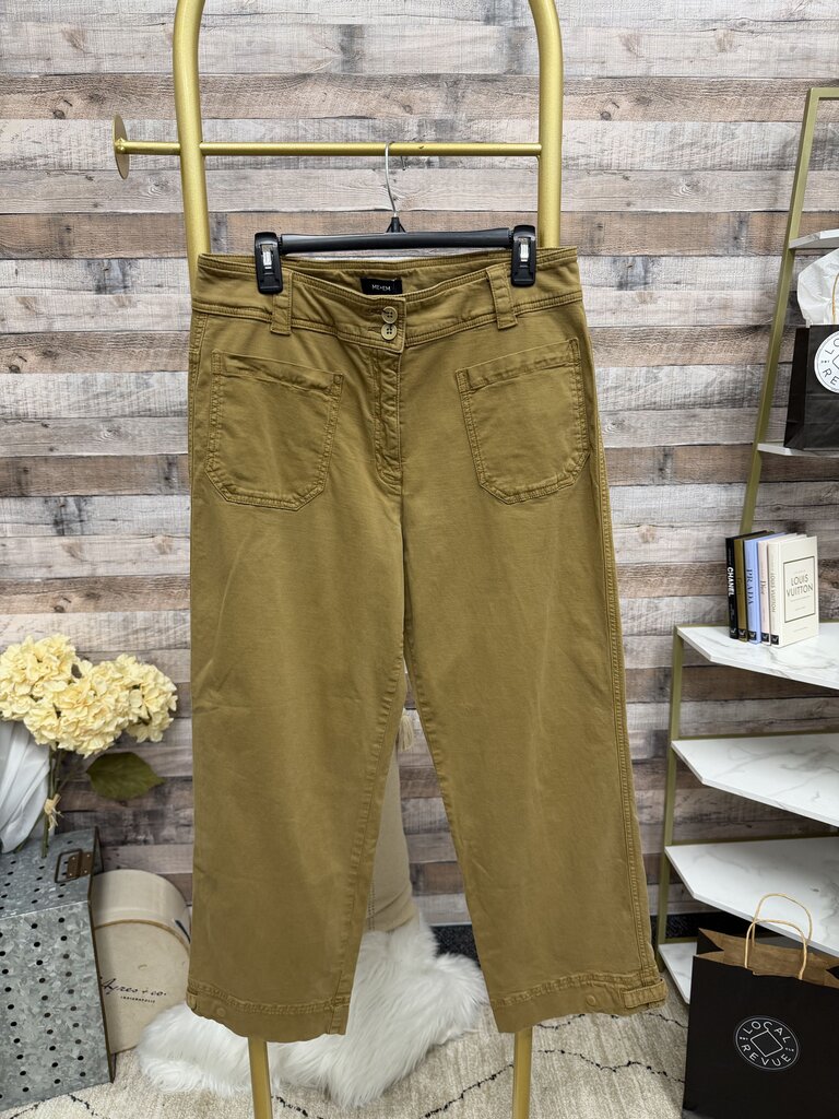 ME+EM Brown Cotton Straight Leg Pants w/ Front Flat Pockets
