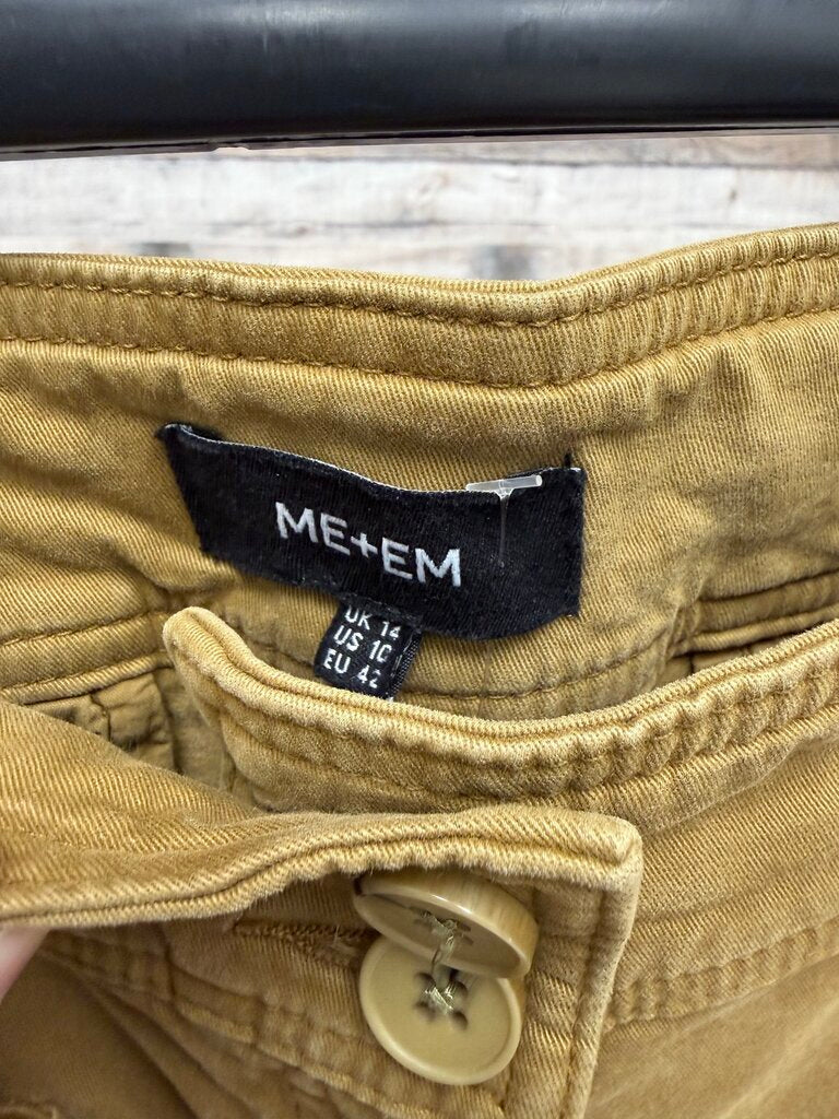 ME+EM Brown Cotton Straight Leg Pants w/ Front Flat Pockets