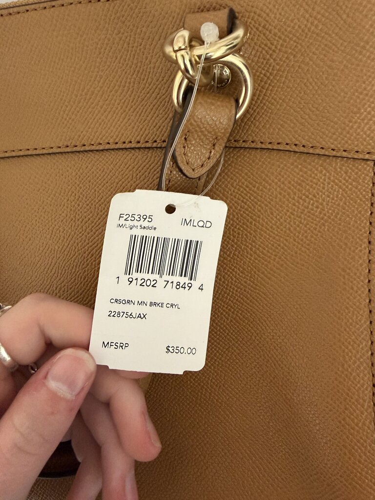 NWT Coach Cognac Crossgrain Brooke Leather Satchel