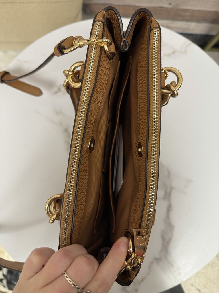 NWT Coach Cognac Crossgrain Brooke Leather Satchel