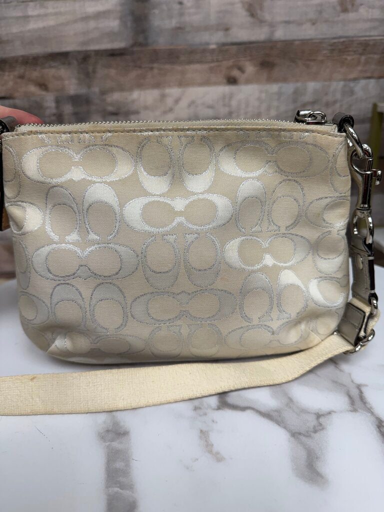 Coach Ivory Silver Stitching Signature Canvas Crossbody