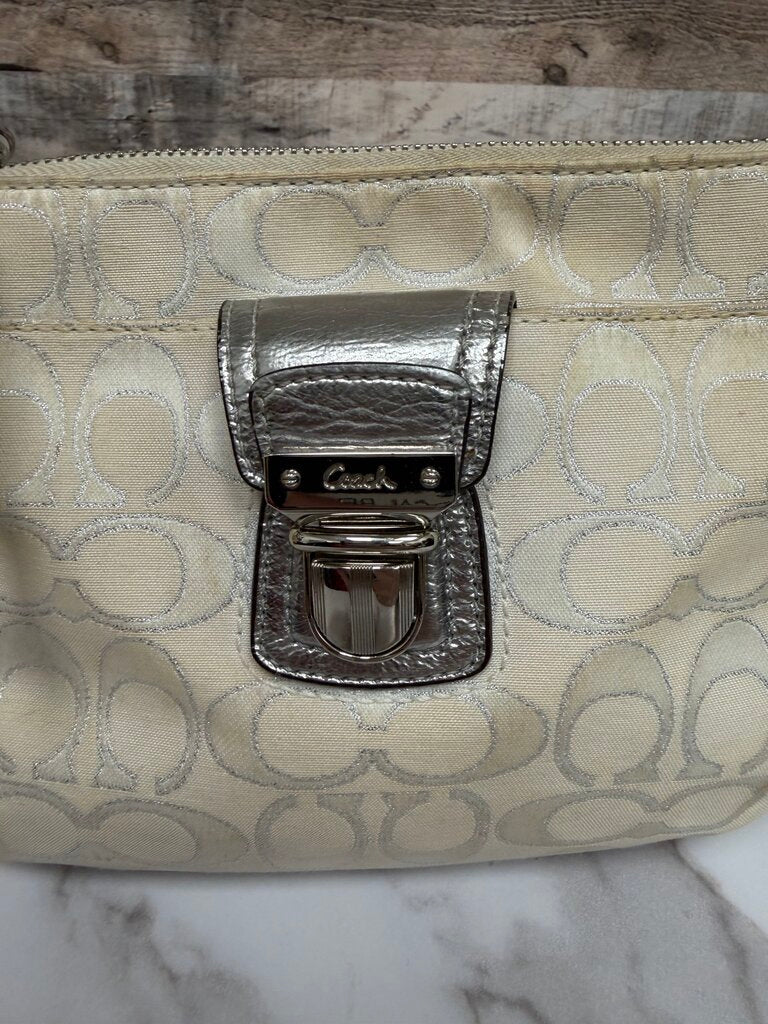 Coach Ivory Silver Stitching Signature Canvas Crossbody