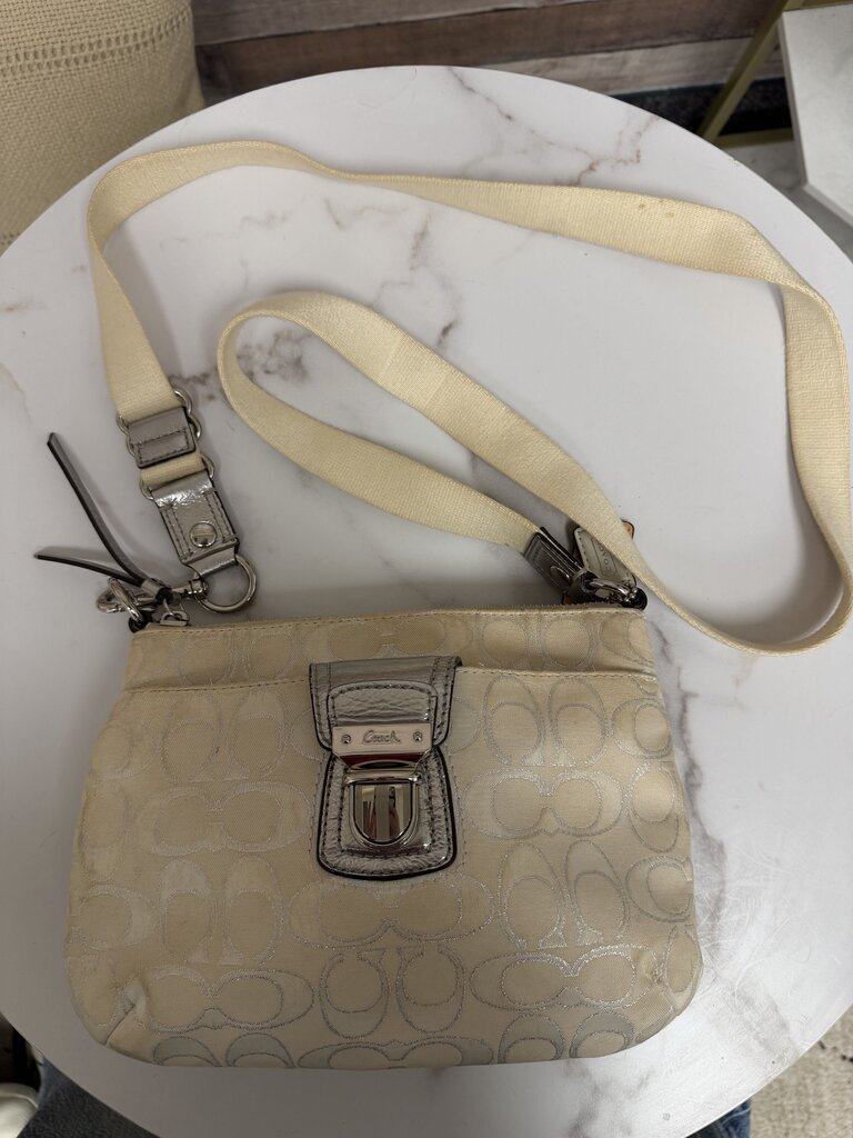 Coach Ivory Silver Stitching Signature Canvas Crossbody