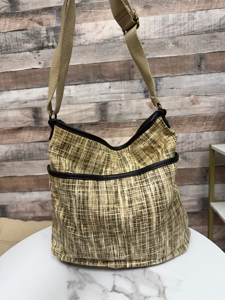 No Brand Cream & Brown Canvas Abstract Checkered Print No Brand Cream/Brown OS BAGS