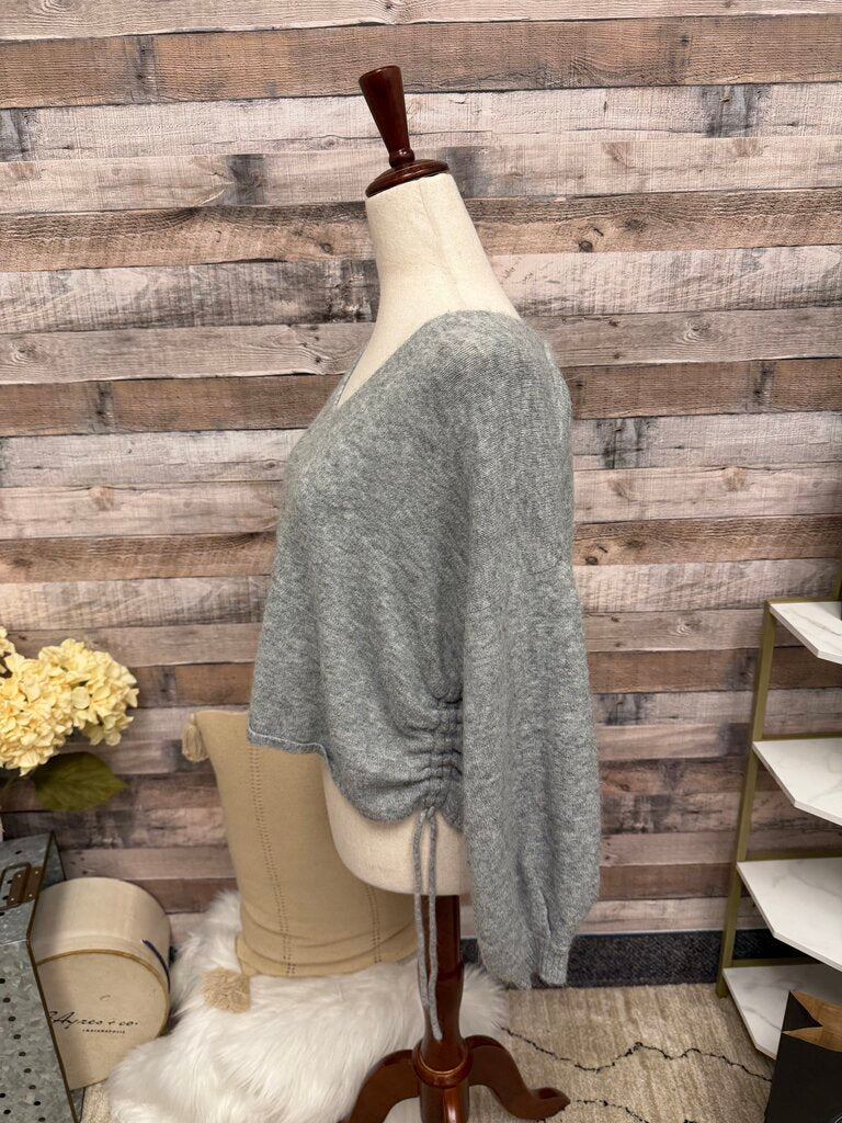 G F Collection Gray V Neck Sweater with Tie On Side