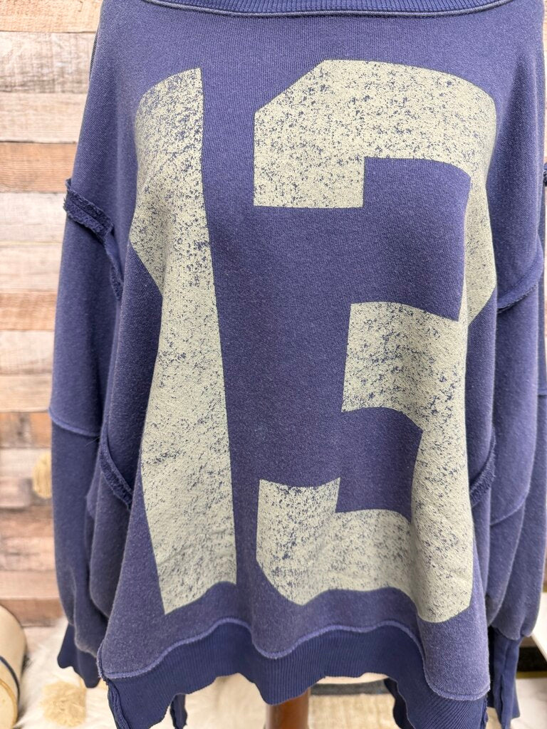Free People Blue "13" Graphic Camden Sweatshirt