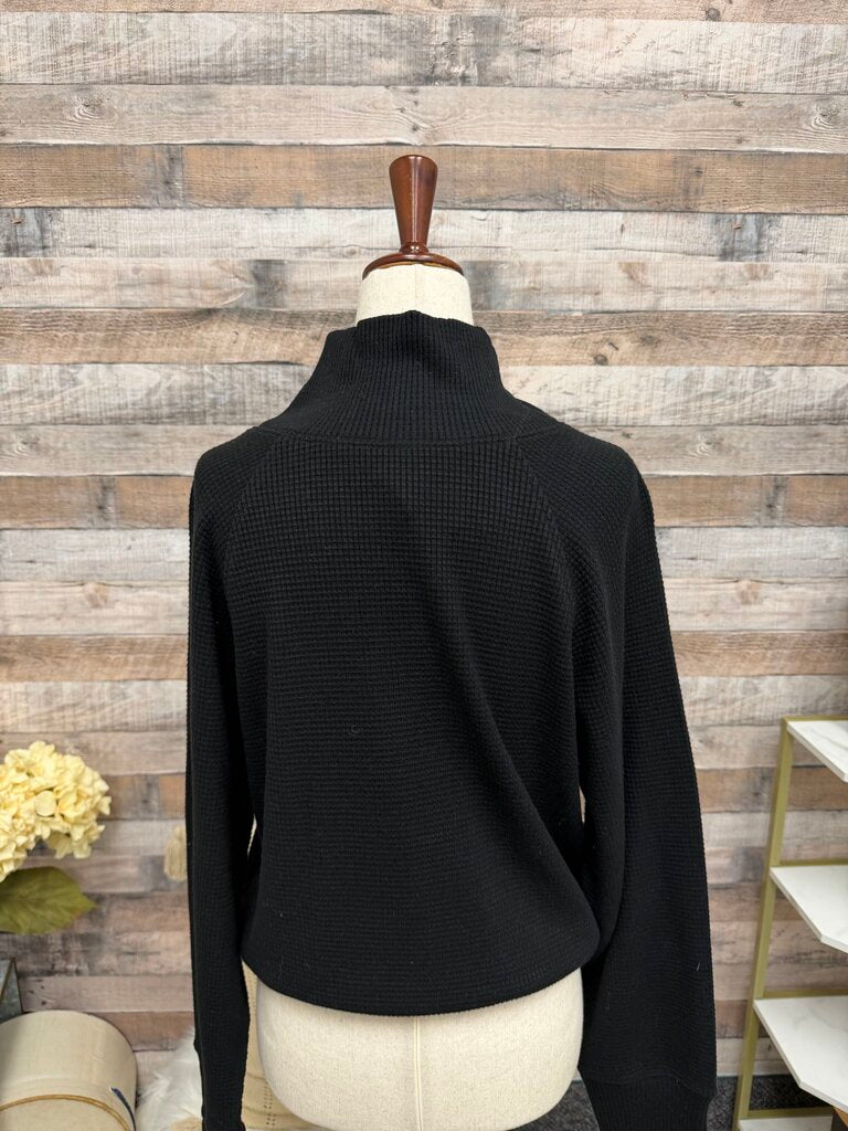 Alo Black Waffle Knit Long Sleeve Top W/ Turtleneck