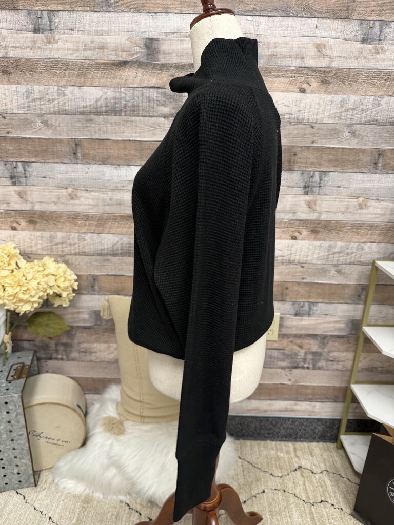 Alo Black Waffle Knit Long Sleeve Top W/ Turtleneck