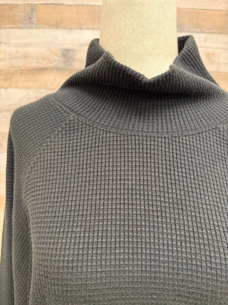 Alo Black Waffle Knit Long Sleeve Top W/ Turtleneck