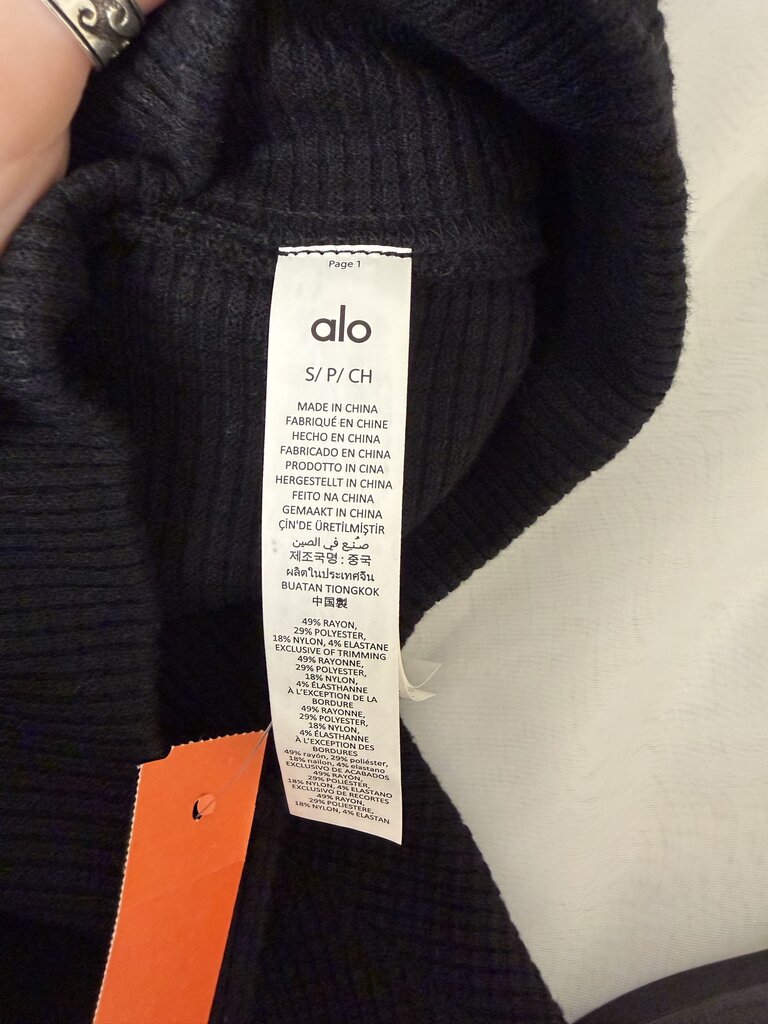 Alo Black Waffle Knit Long Sleeve Top W/ Turtleneck