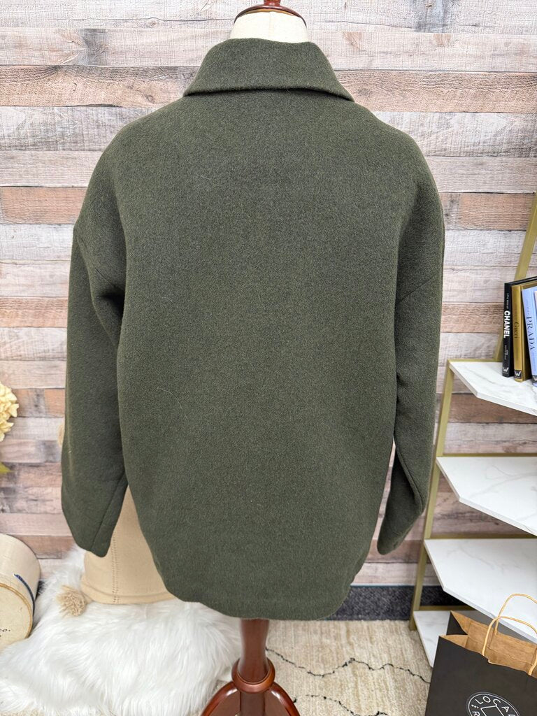 Reformation Green Wool Blend Shirt Jacket