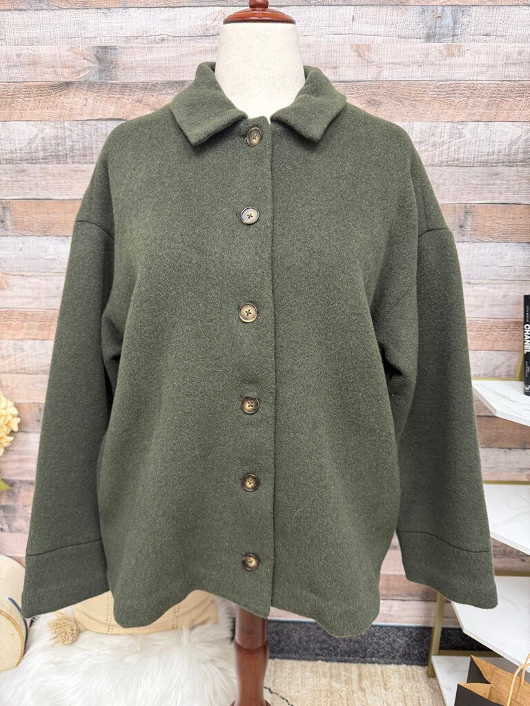 Reformation Green Wool Blend Shirt Jacket