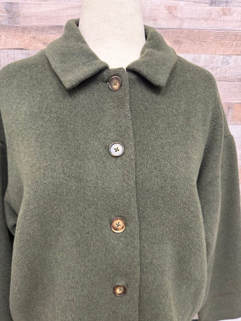 Reformation Green Wool Blend Shirt Jacket