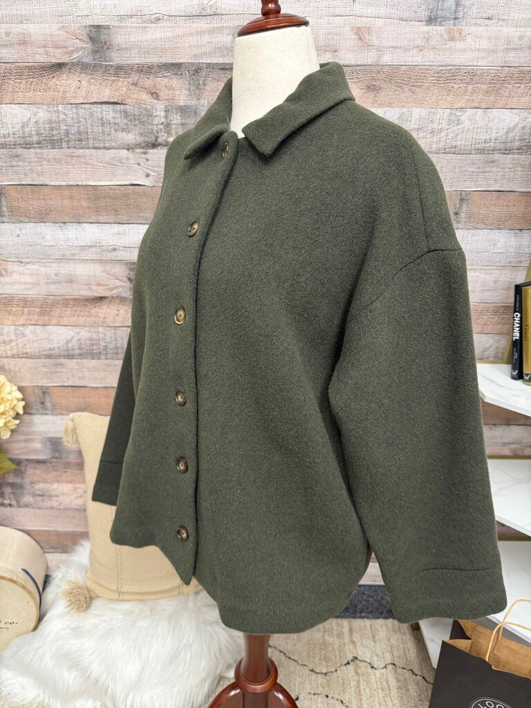 Reformation Green Wool Blend Shirt Jacket