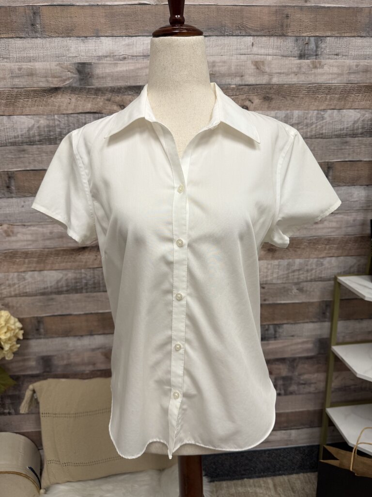 Ann Taylor White Fitted Short Sleeve Button Down