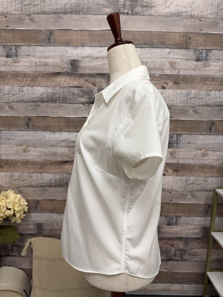 Ann Taylor White Fitted Short Sleeve Button Down