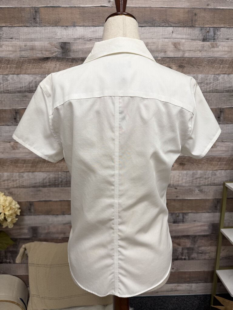Ann Taylor White Fitted Short Sleeve Button Down