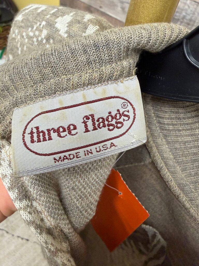 Vintage Three Flags California Tan & White Goe Cropped Sweater Set w/Skirt