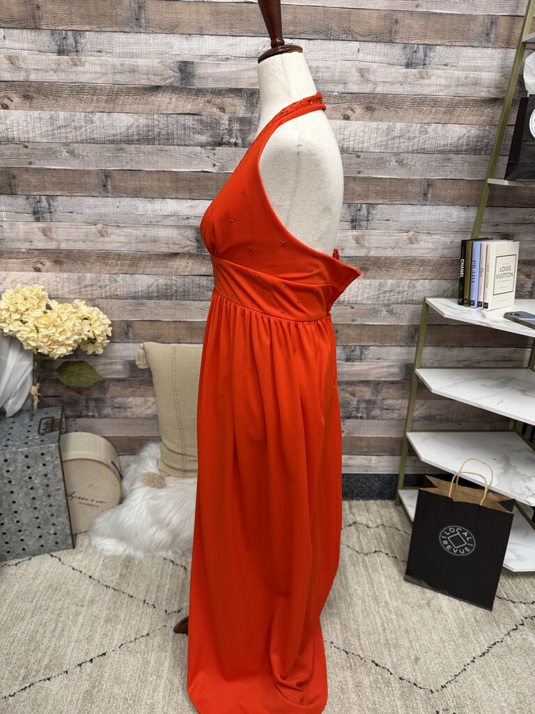 Tomato Red Halter Dress w/Bodice Beading