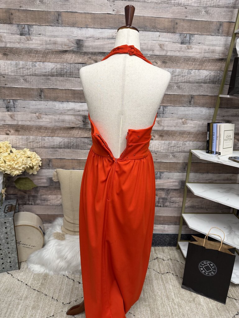 Tomato Red Halter Dress w/Bodice Beading