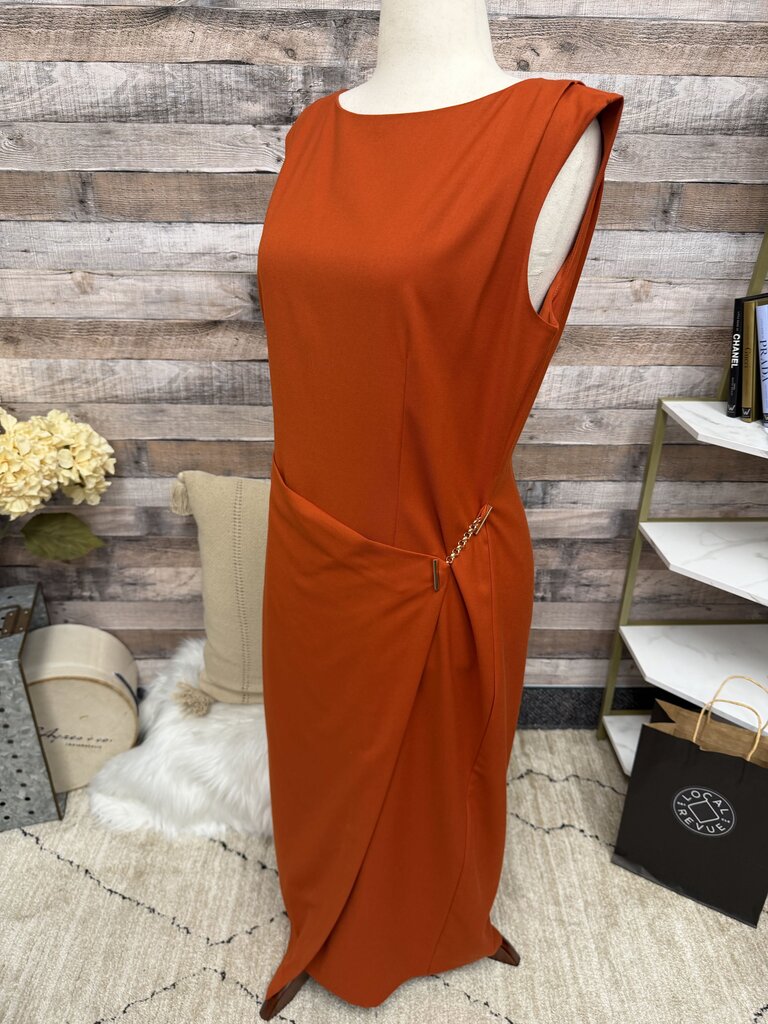 Ann Taylor Orange Sleeveless Dress W/ Gold Accent