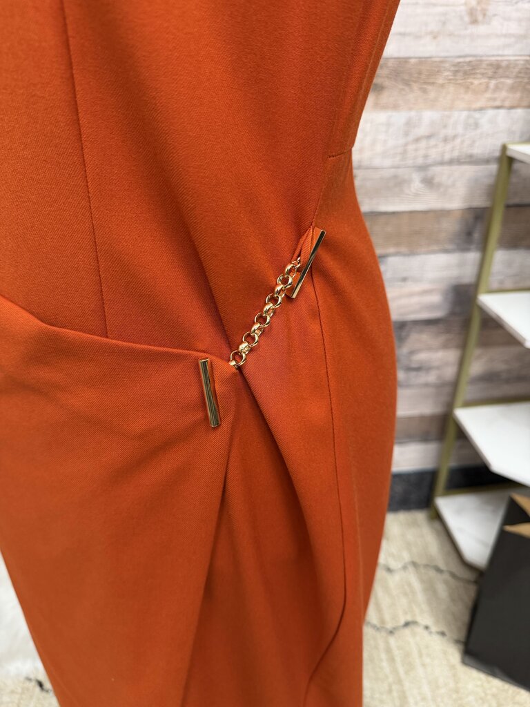 Ann Taylor Orange Sleeveless Dress W/ Gold Accent