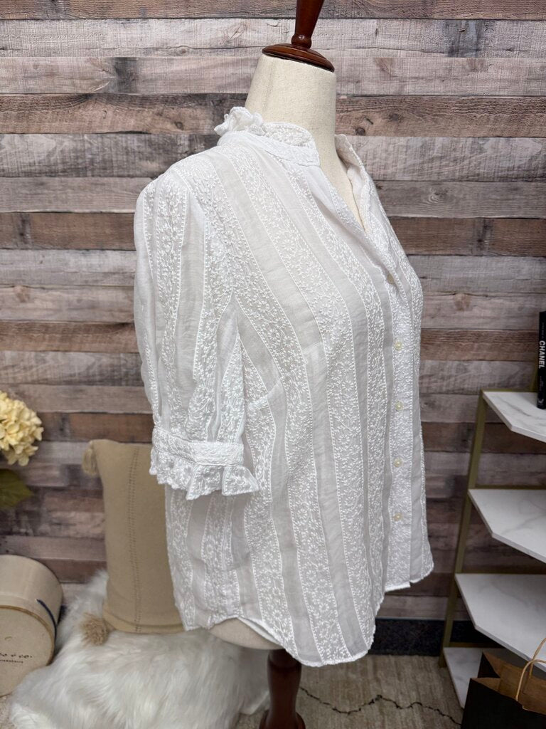 Ann Taylor White Cotton Eyelet Embroidered Blouse
