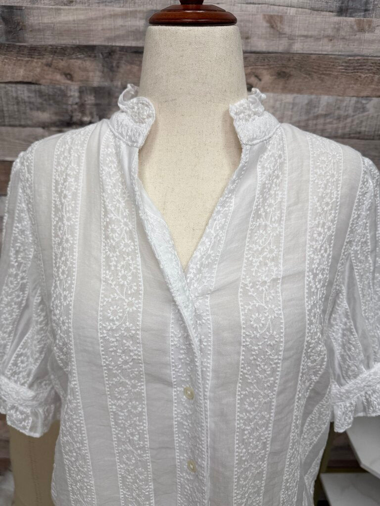 Ann Taylor White Cotton Eyelet Embroidered Blouse