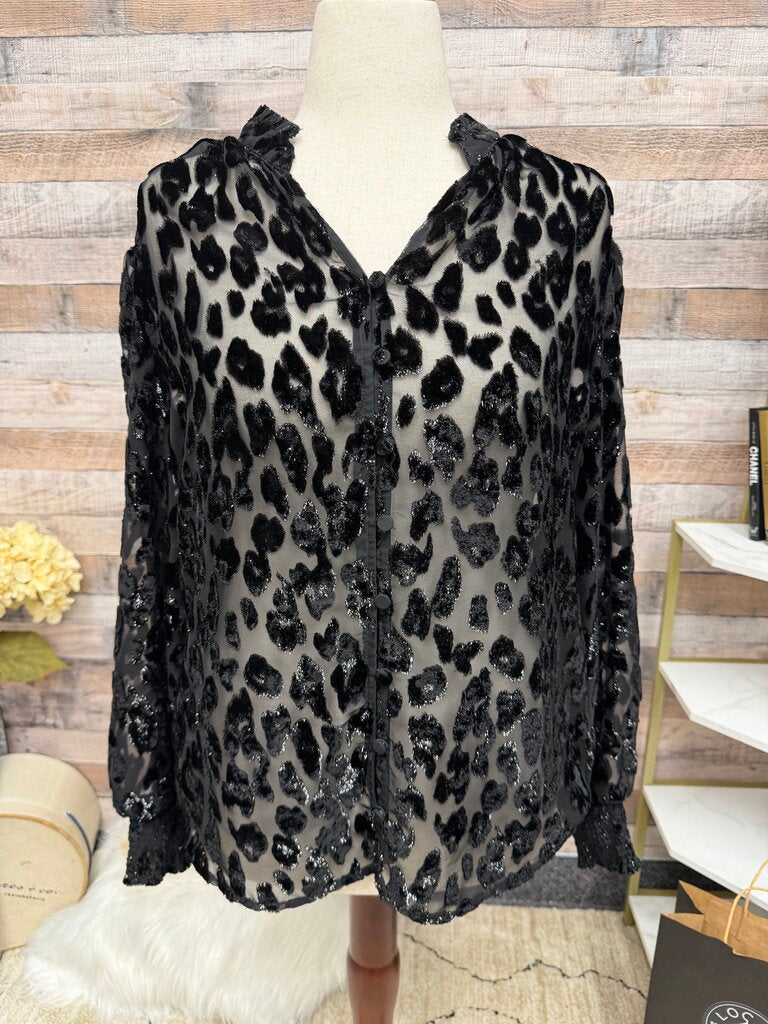 Chico's Black Burnout Velvet Blouse W/ Sequin Embellishment