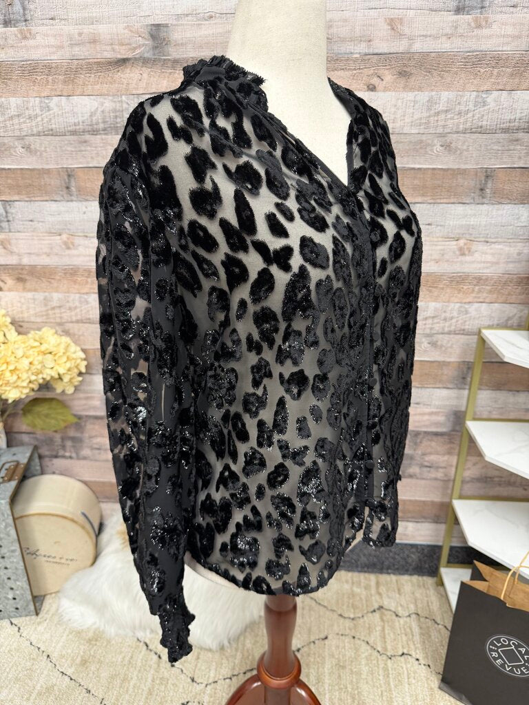 Chico's Black Burnout Velvet Blouse W/ Sequin Embellishment