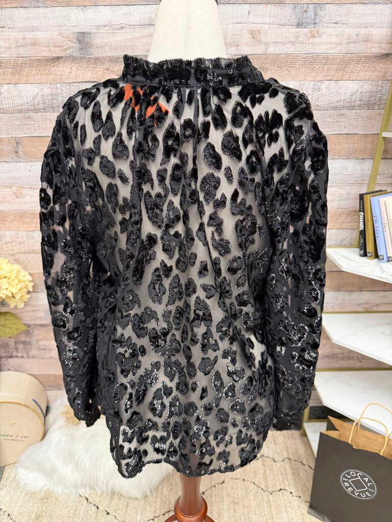 Chico's Black Burnout Velvet Blouse W/ Sequin Embellishment