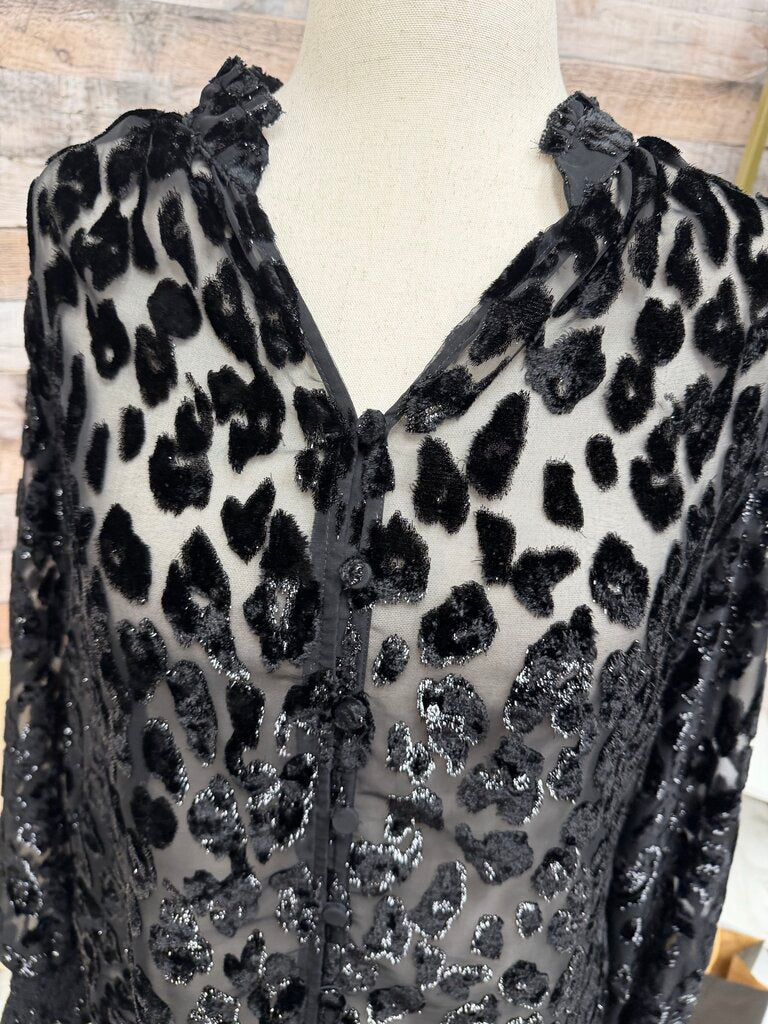 Chico's Black Burnout Velvet Blouse W/ Sequin Embellishment