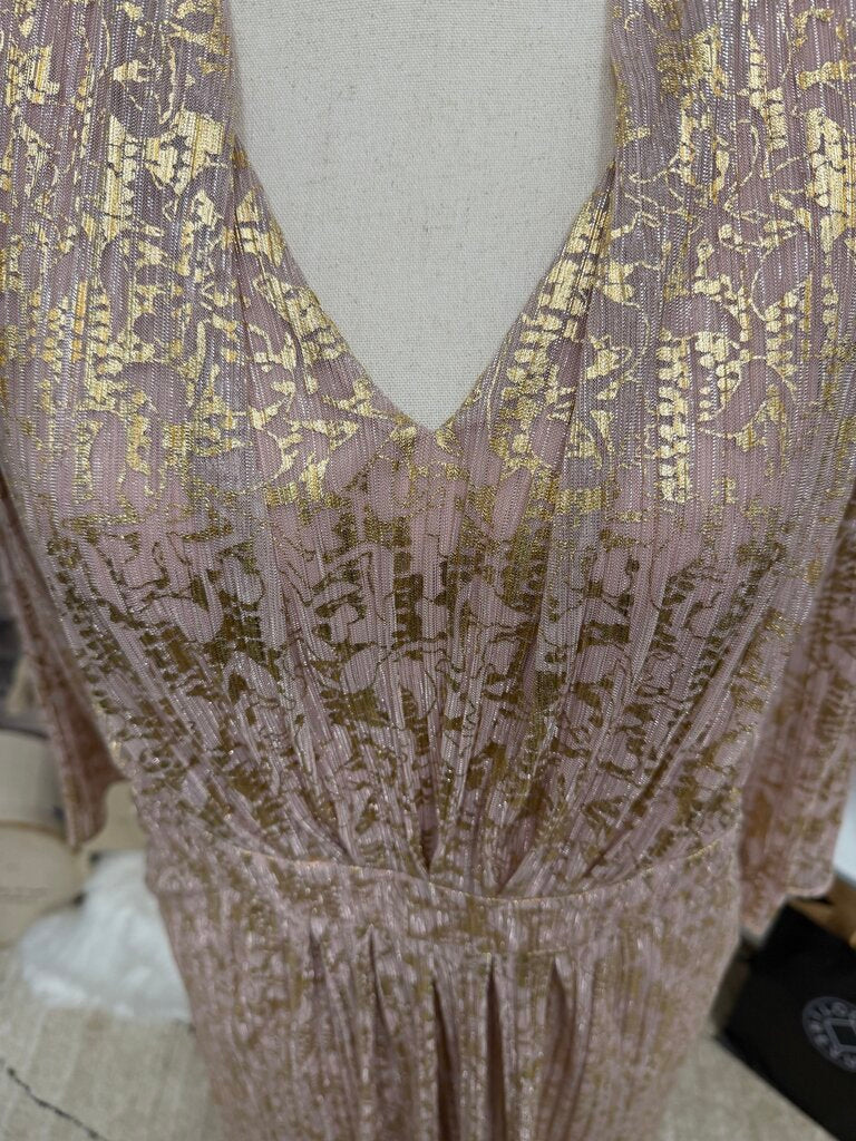 Chico's Champagne Metallic 3/4 Sleeve V Neck Dress