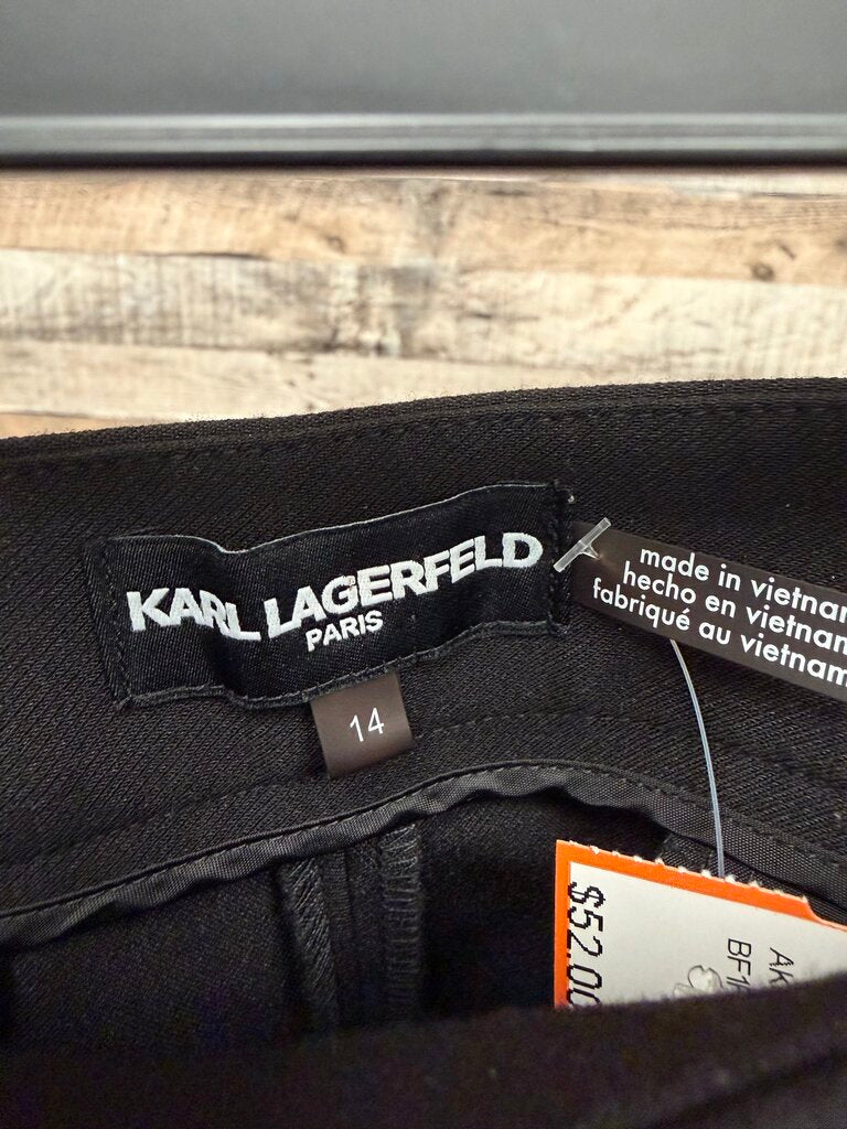 Karl Lagerfeld Black Wide Leg Cropped Pant W/ Front Buttons