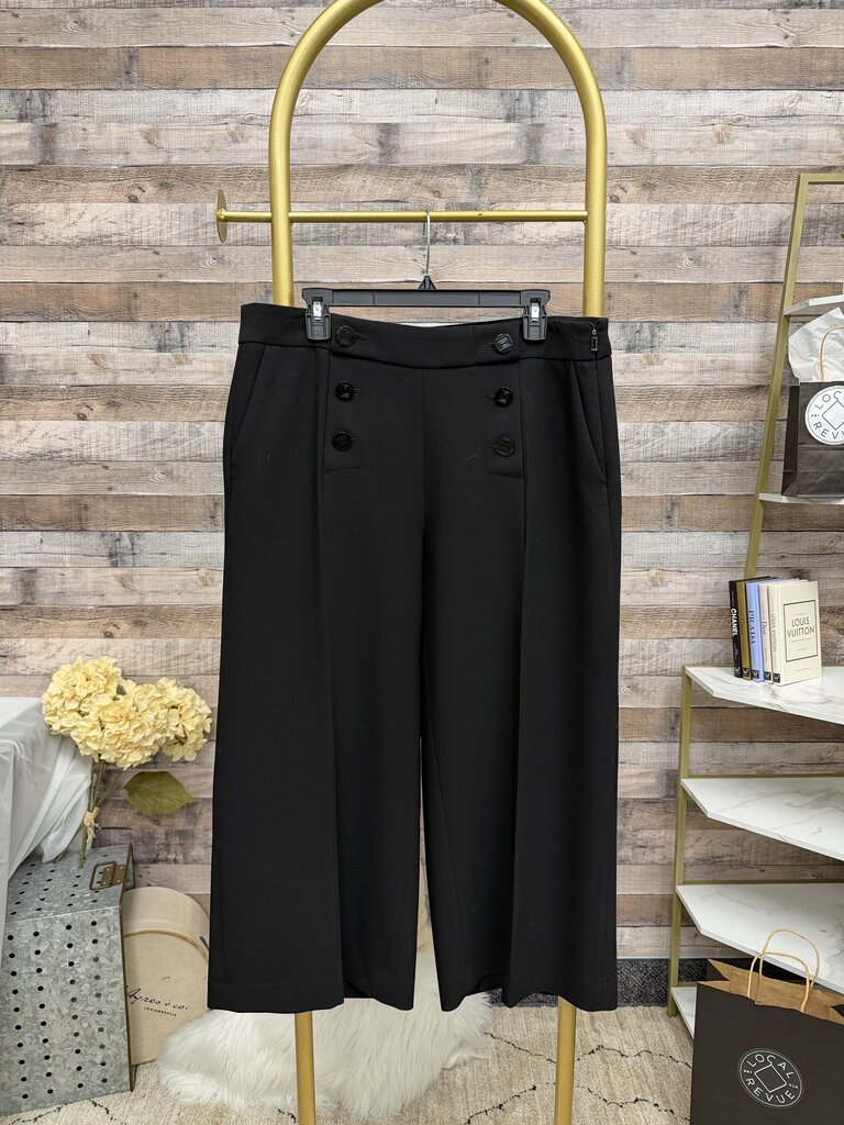 Karl Lagerfeld Black Wide Leg Cropped Pant W/ Front Buttons