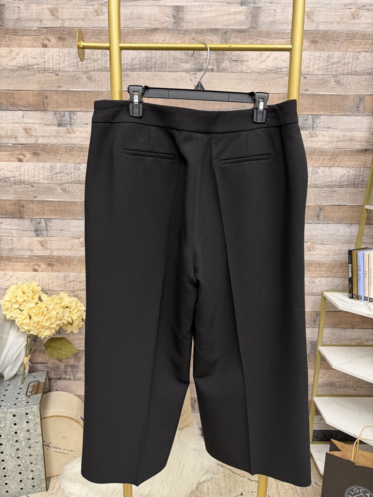 Karl Lagerfeld Black Wide Leg Cropped Pant W/ Front Buttons